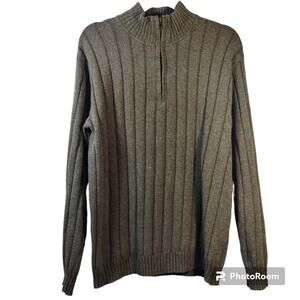 Oscar De La Renta Green Knit Ribbed Quarter Zip Sweater Size L